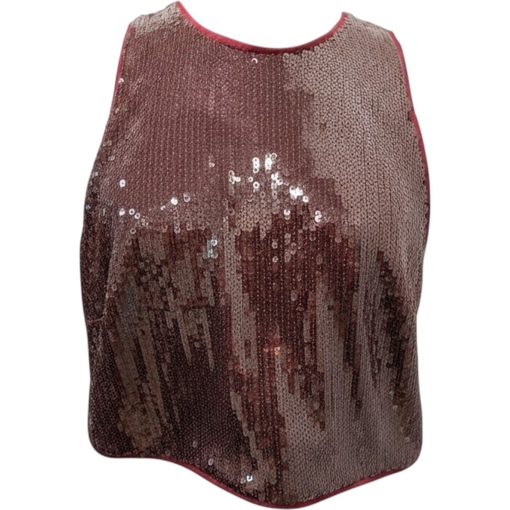 HM Burgundy Sequin Crop Top Sleeveless Party Blouse Wine Red XL Holiday Festive